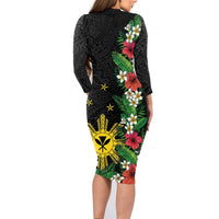 Tropical Hawaii and Philippines Family Matching Long Sleeve Bodycon Dress and Hawaiian Shirt Kanaka Maoli and Sun Badge Batok Tattoo Colorful LT03 - Polynesian Pride