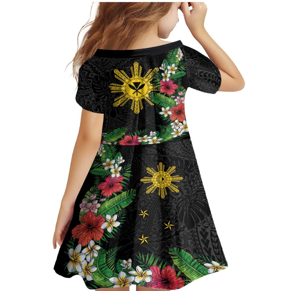 Tropical Hawaii and Philippines Family Matching Mermaid Dress and Hawaiian Shirt Kanaka Maoli and Sun Badge Batok Tattoo Colorful LT03 - Polynesian Pride