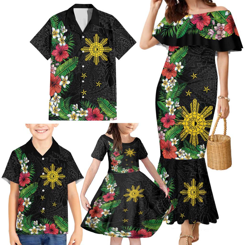 Tropical Hawaii and Philippines Family Matching Mermaid Dress and Hawaiian Shirt Kanaka Maoli and Sun Badge Batok Tattoo Colorful LT03 - Polynesian Pride