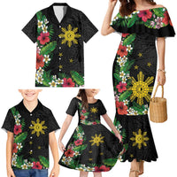 Tropical Hawaii and Philippines Family Matching Mermaid Dress and Hawaiian Shirt Kanaka Maoli and Sun Badge Batok Tattoo Colorful LT03 - Polynesian Pride