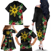 Tropical Hawaii and Philippines Family Matching Off The Shoulder Long Sleeve Dress and Hawaiian Shirt Kanaka Maoli and Sun Badge Batok Tattoo Colorful LT03 - Polynesian Pride