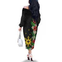 Tropical Hawaii and Philippines Family Matching Off The Shoulder Long Sleeve Dress and Hawaiian Shirt Kanaka Maoli and Sun Badge Batok Tattoo Colorful LT03 - Polynesian Pride