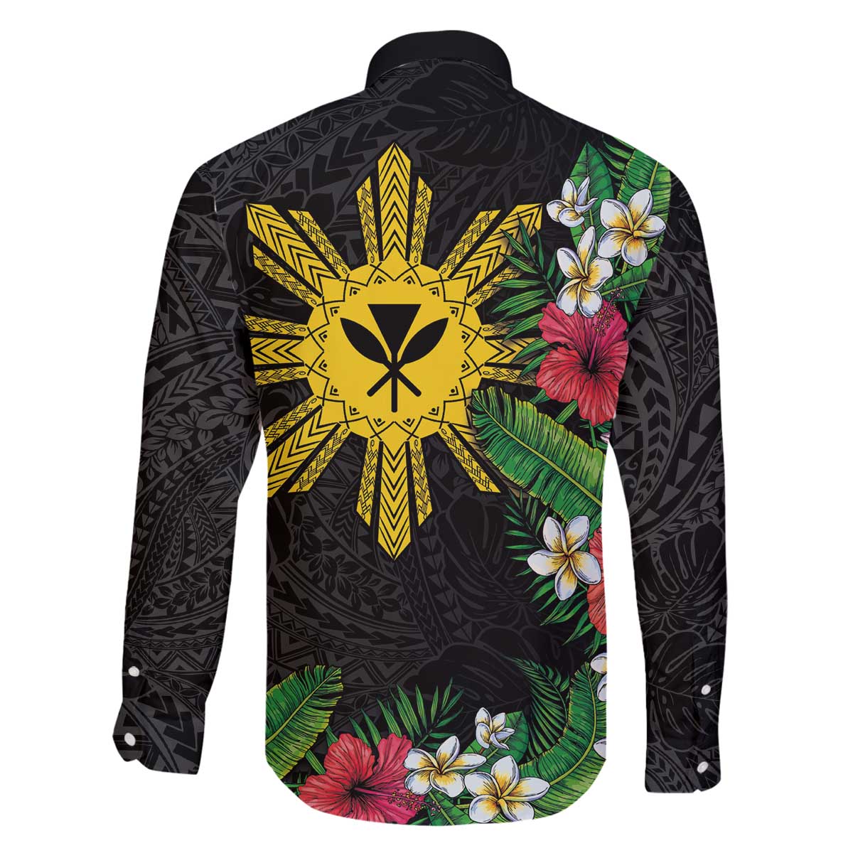 Tropical Hawaii and Philippines Family Matching Off Shoulder Short Dress and Hawaiian Shirt Kanaka Maoli and Sun Badge Batok Tattoo Colorful LT03 - Polynesian Pride