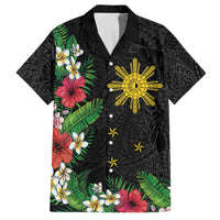 Tropical Hawaii and Philippines Family Matching Puletasi and Hawaiian Shirt Kanaka Maoli and Sun Badge Batok Tattoo Colorful LT03 Dad's Shirt - Short Sleeve Black - Polynesian Pride