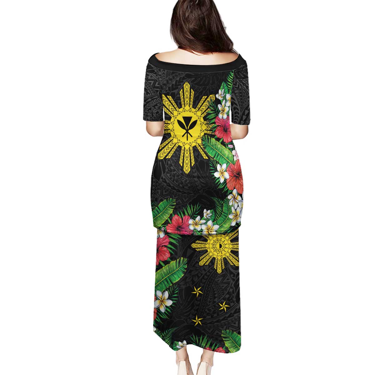 Tropical Hawaii and Philippines Family Matching Puletasi and Hawaiian Shirt Kanaka Maoli and Sun Badge Batok Tattoo Colorful LT03 - Polynesian Pride