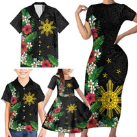 Tropical Hawaii and Philippines Family Matching Short Sleeve Bodycon Dress and Hawaiian Shirt Kanaka Maoli and Sun Badge Batok Tattoo Colorful LT03 - Polynesian Pride