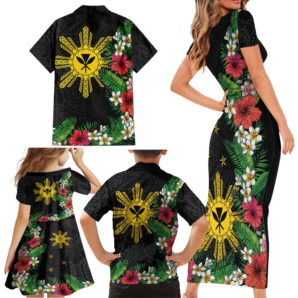 Tropical Hawaii and Philippines Family Matching Short Sleeve Bodycon Dress and Hawaiian Shirt Kanaka Maoli and Sun Badge Batok Tattoo Colorful LT03 - Polynesian Pride