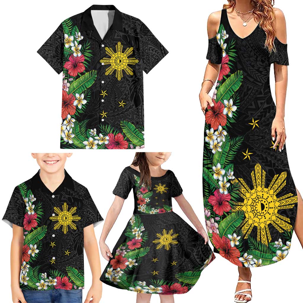 Tropical Hawaii and Philippines Family Matching Summer Maxi Dress and Hawaiian Shirt Kanaka Maoli and Sun Badge Batok Tattoo Colorful LT03 - Polynesian Pride