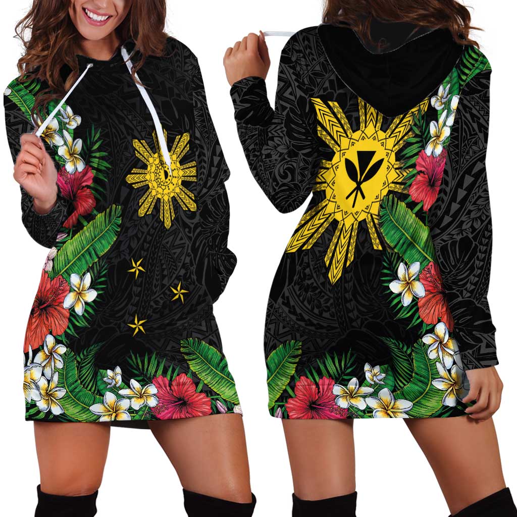 Tropical Hawaii and Philippines Hoodie Dress Kanaka Maoli and Sun Badge Batok Tattoo Colorful LT03 - Polynesian Pride