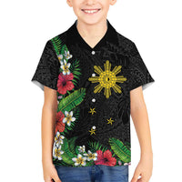 Tropical Hawaii and Philippines Kid Hawaiian Shirt Kanaka Maoli and Sun Badge Batok Tattoo Colorful LT03 Kid Black - Polynesian Pride