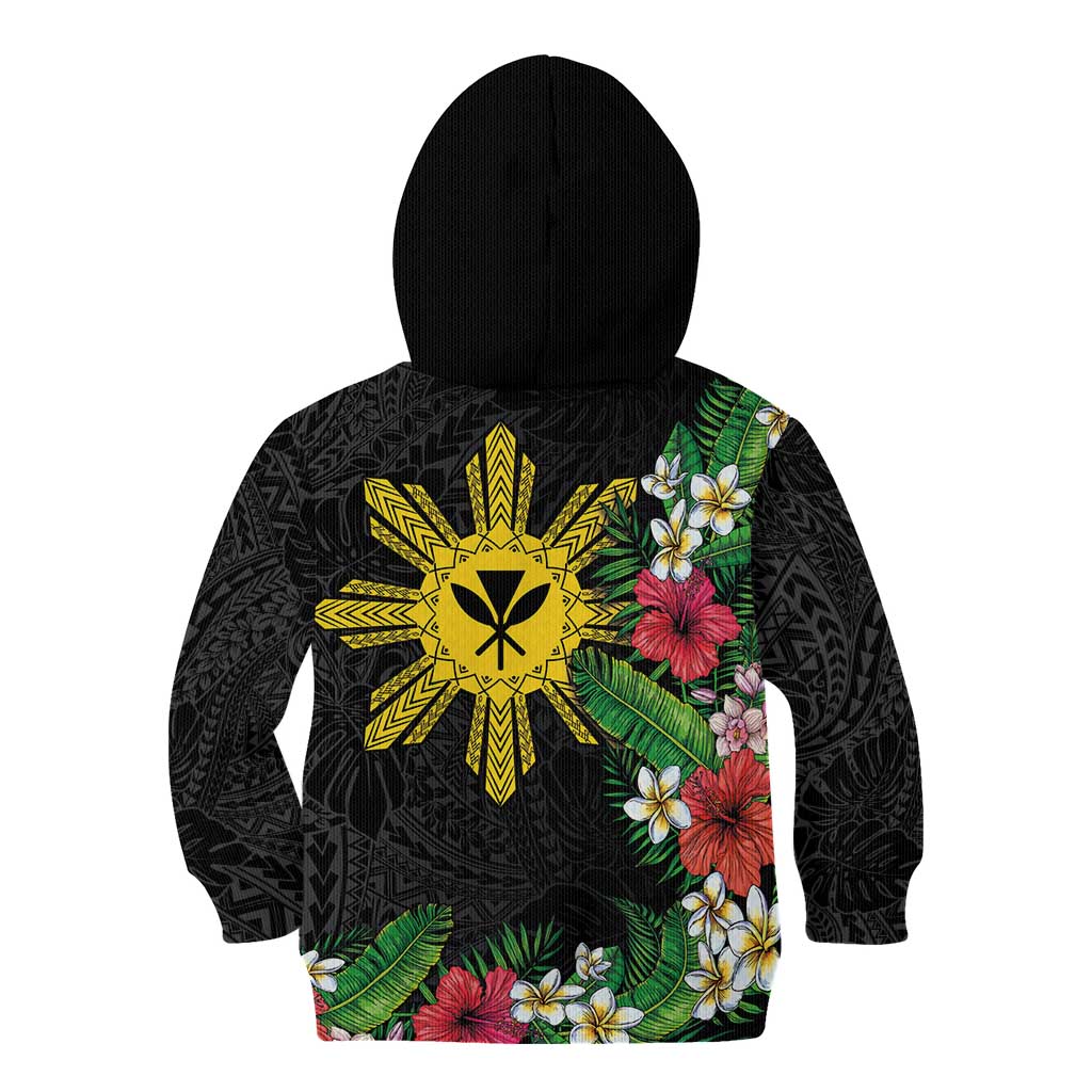 Tropical Hawaii and Philippines Kid Hoodie Kanaka Maoli and Sun Badge Batok Tattoo Colorful LT03 - Polynesian Pride