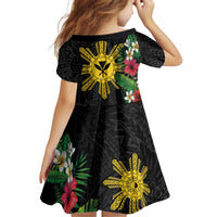 Tropical Hawaii and Philippines Kid Short Sleeve Dress Kanaka Maoli and Sun Badge Batok Tattoo Colorful LT03 - Polynesian Pride