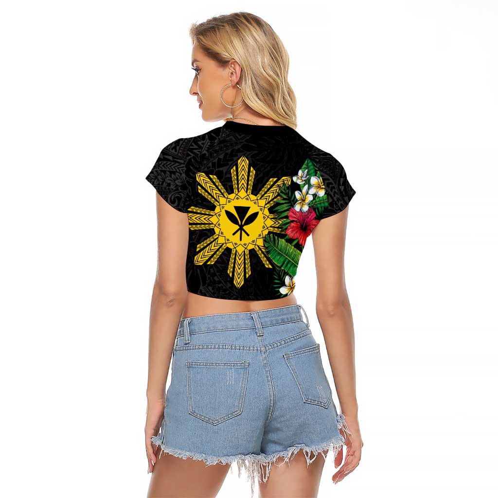 Tropical Hawaii and Philippines Raglan Cropped T Shirt Kanaka Maoli and Sun Badge Batok Tattoo Colorful LT03 - Polynesian Pride