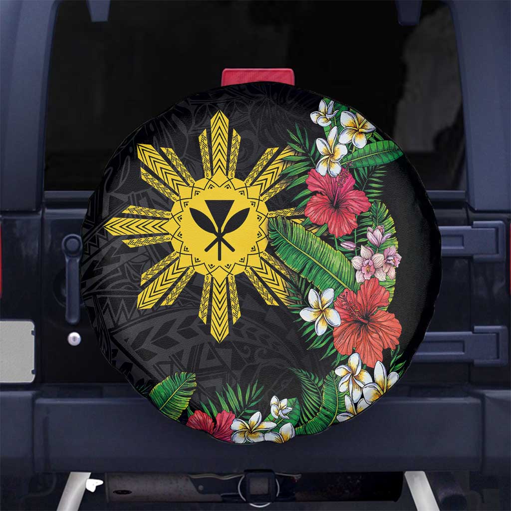 Tropical Hawaii and Philippines Spare Tire Cover Kanaka Maoli and Sun Badge Batok Tattoo Colorful LT03 - Polynesian Pride