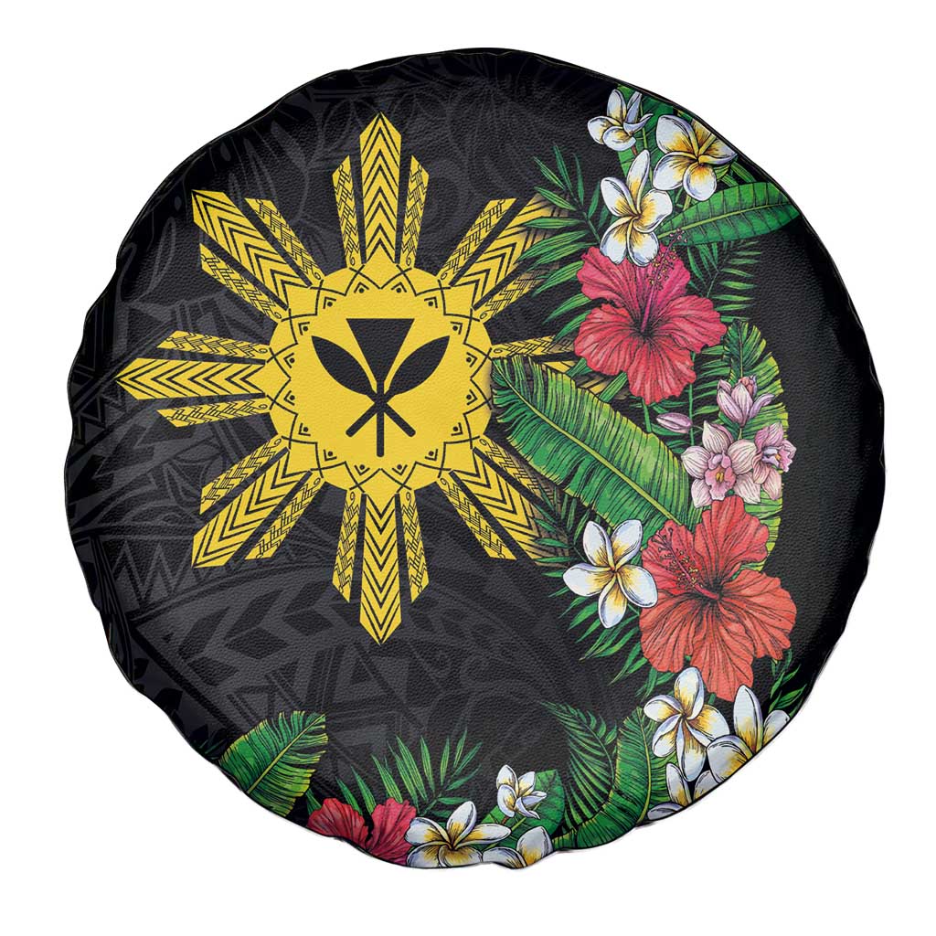 Tropical Hawaii and Philippines Spare Tire Cover Kanaka Maoli and Sun Badge Batok Tattoo Colorful LT03 - Polynesian Pride
