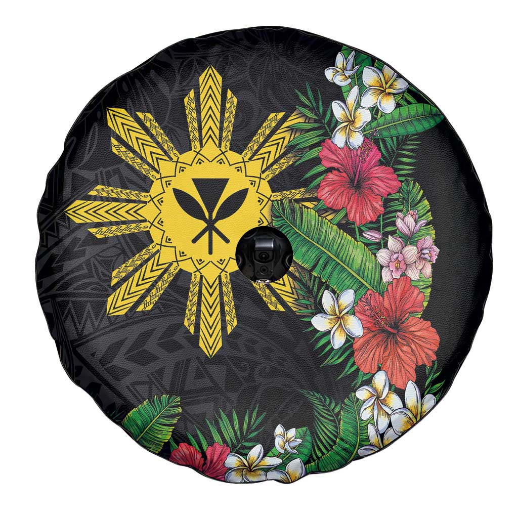 Tropical Hawaii and Philippines Spare Tire Cover Kanaka Maoli and Sun Badge Batok Tattoo Colorful LT03 - Polynesian Pride