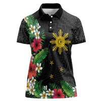 Tropical Hawaii and Philippines Women Polo Shirt Kanaka Maoli and Sun Badge Batok Tattoo Colorful LT03 Female Black - Polynesian Pride