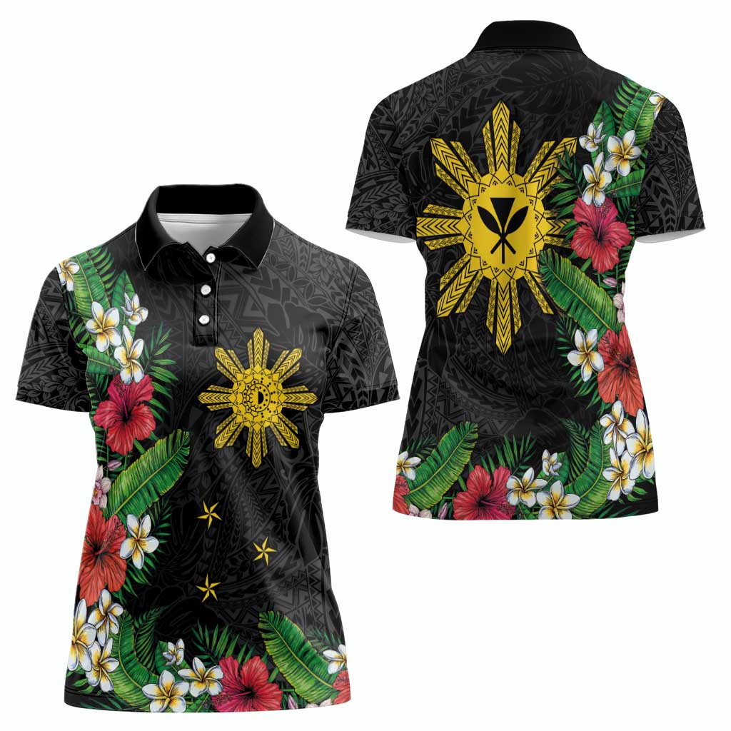 Tropical Hawaii and Philippines Women Polo Shirt Kanaka Maoli and Sun Badge Batok Tattoo Colorful LT03 - Polynesian Pride