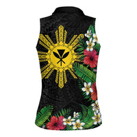 Tropical Hawaii and Philippines Women Sleeveless Polo Shirt Kanaka Maoli and Sun Badge Batok Tattoo Colorful LT03 - Polynesian Pride