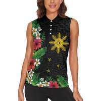 Tropical Hawaii and Philippines Women Sleeveless Polo Shirt Kanaka Maoli and Sun Badge Batok Tattoo Colorful LT03 - Polynesian Pride