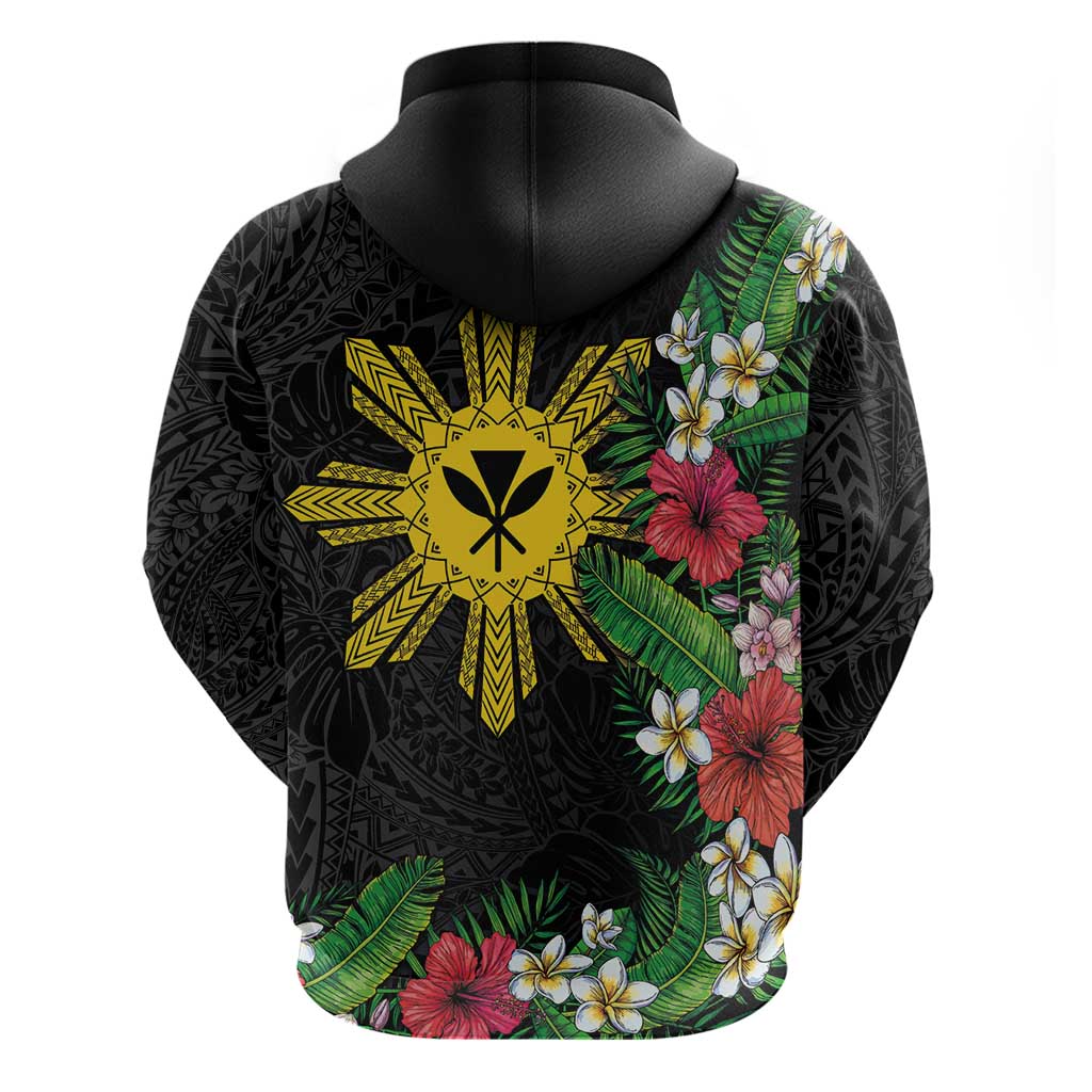 Tropical Hawaii and Philippines Zip Hoodie Kanaka Maoli and Sun Badge Batok Tattoo Colorful LT03 - Polynesian Pride