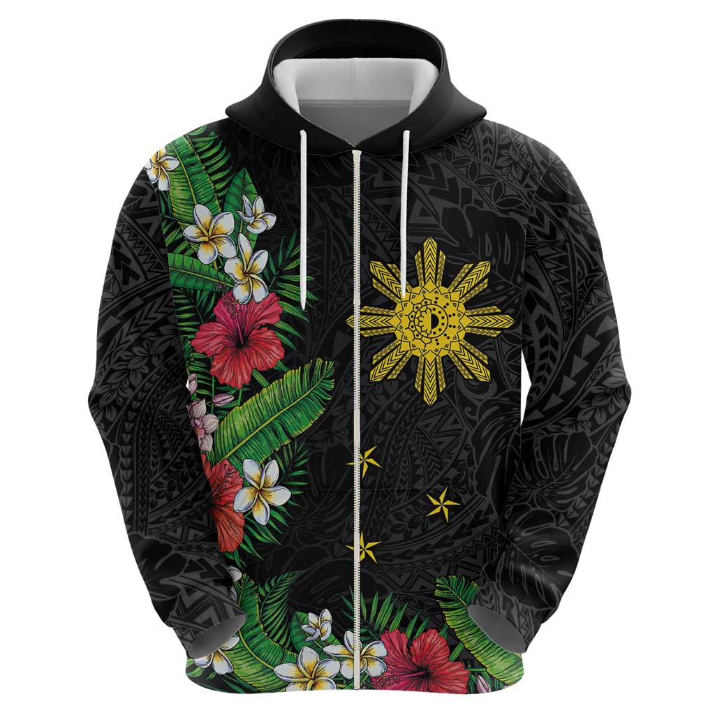 Tropical Hawaii and Philippines Zip Hoodie Kanaka Maoli and Sun Badge Batok Tattoo Colorful LT03 - Polynesian Pride