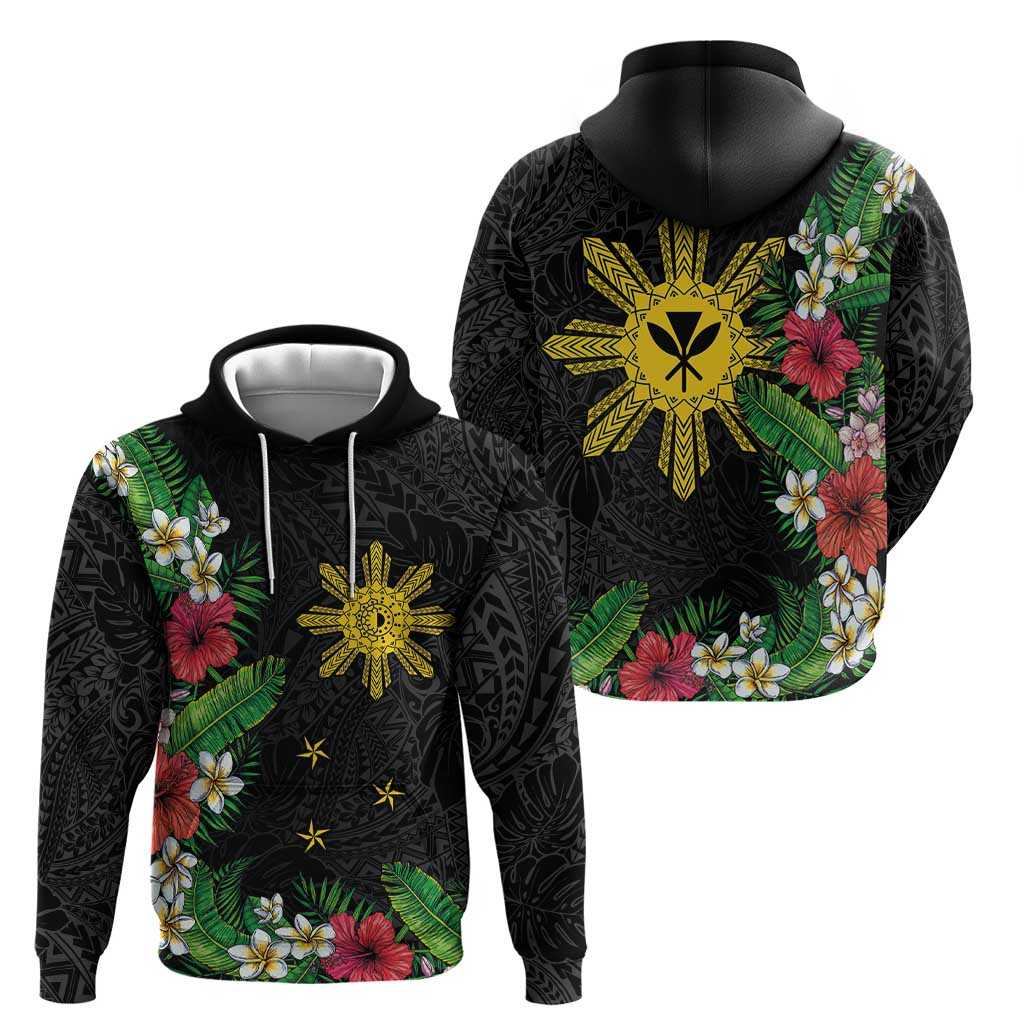 Tropical Hawaii and Philippines Zip Hoodie Kanaka Maoli and Sun Badge Batok Tattoo Colorful LT03 - Polynesian Pride