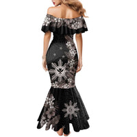 Tropical Hawaii and Philippines Family Matching Mermaid Dress and Hawaiian Shirt Kanaka Maoli and Sun Badge Batok Tattoo Grayscale LT03 - Polynesian Pride