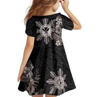Tropical Hawaii and Philippines Family Matching Off Shoulder Short Dress and Hawaiian Shirt Kanaka Maoli and Sun Badge Batok Tattoo Grayscale LT03 - Polynesian Pride