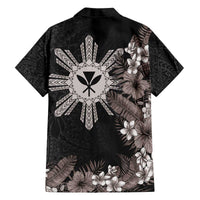 Tropical Hawaii and Philippines Family Matching Off Shoulder Short Dress and Hawaiian Shirt Kanaka Maoli and Sun Badge Batok Tattoo Grayscale LT03 - Polynesian Pride
