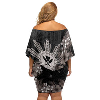 Tropical Hawaii and Philippines Family Matching Off Shoulder Short Dress and Hawaiian Shirt Kanaka Maoli and Sun Badge Batok Tattoo Grayscale LT03 - Polynesian Pride
