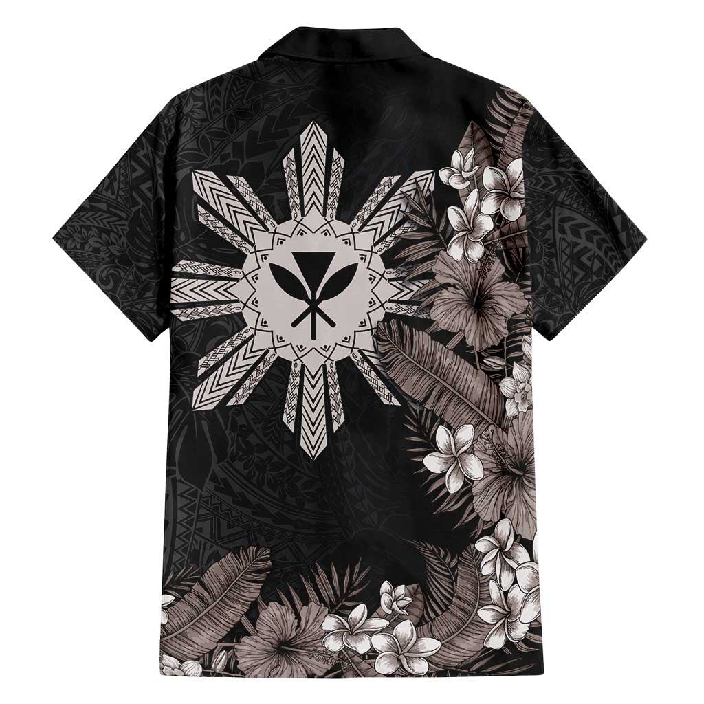 Tropical Hawaii and Philippines Family Matching Summer Maxi Dress and Hawaiian Shirt Kanaka Maoli and Sun Badge Batok Tattoo Grayscale LT03 - Polynesian Pride