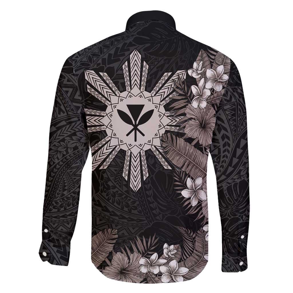Tropical Hawaii and Philippines Family Matching Summer Maxi Dress and Hawaiian Shirt Kanaka Maoli and Sun Badge Batok Tattoo Grayscale LT03 - Polynesian Pride