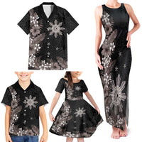 Tropical Hawaii and Philippines Family Matching Tank Maxi Dress and Hawaiian Shirt Kanaka Maoli and Sun Badge Batok Tattoo Grayscale LT03 - Polynesian Pride