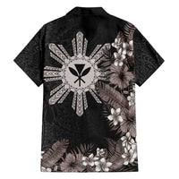 Tropical Hawaii and Philippines Family Matching Tank Maxi Dress and Hawaiian Shirt Kanaka Maoli and Sun Badge Batok Tattoo Grayscale LT03 - Polynesian Pride