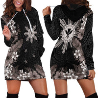 Tropical Hawaii and Philippines Hoodie Dress Kanaka Maoli and Sun Badge Batok Tattoo Grayscale LT03 - Polynesian Pride