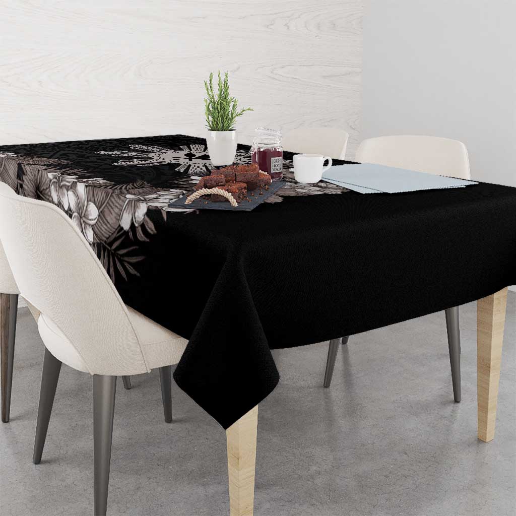 Tropical Hawaii and Philippines Tablecloth Kanaka Maoli and Sun Badge Batok Tattoo Grayscale