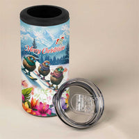 New Zealand Merry Christmas 4 in 1 Can Cooler Tumbler Kiwi Birds Snow Boarding-Vibrant Tropical Flower LT03 - Polynesian Pride