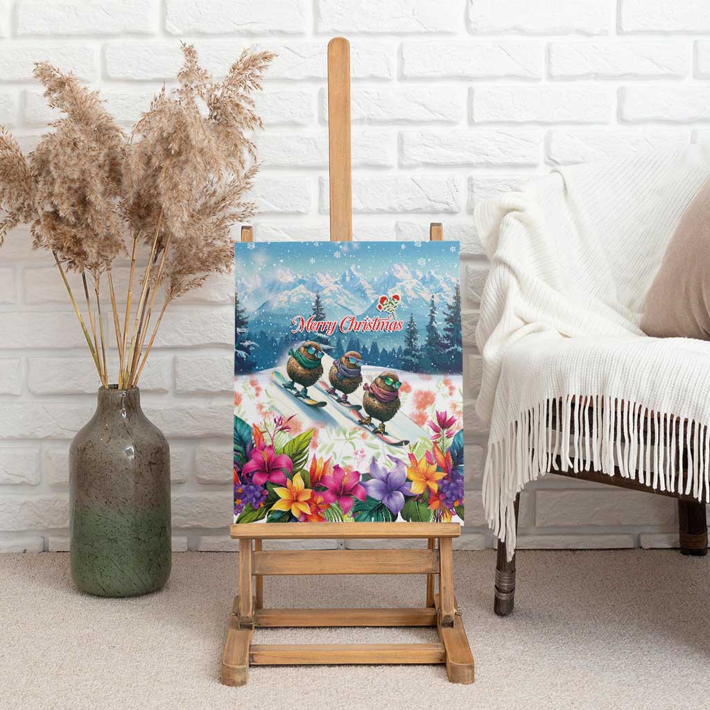 New Zealand Merry Christmas Canvas Wall Art Kiwi Birds Snow Boarding-Vibrant Tropical Flower - Polynesian Pride