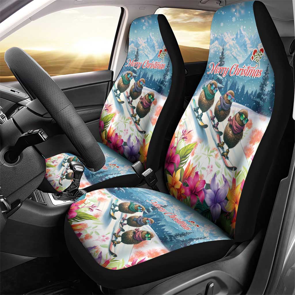 New Zealand Merry Christmas Car Seat Cover Kiwi Birds Snow Boarding-Vibrant Tropical Flower LT03 - Polynesian Pride
