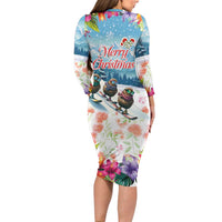 New Zealand Merry Christmas Family Matching Long Sleeve Bodycon Dress and Hawaiian Shirt Kiwi Birds Snow Boarding-Vibrant Tropical Flower LT03 - Polynesian Pride