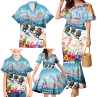New Zealand Merry Christmas Family Matching Mermaid Dress and Hawaiian Shirt Kiwi Birds Snow Boarding-Vibrant Tropical Flower LT03 - Polynesian Pride
