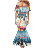 New Zealand Merry Christmas Family Matching Mermaid Dress and Hawaiian Shirt Kiwi Birds Snow Boarding-Vibrant Tropical Flower LT03 - Polynesian Pride