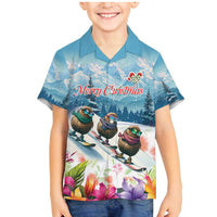 New Zealand Merry Christmas Family Matching Mermaid Dress and Hawaiian Shirt Kiwi Birds Snow Boarding-Vibrant Tropical Flower LT03 Son's Shirt White - Polynesian Pride
