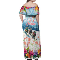 New Zealand Merry Christmas Family Matching Off Shoulder Maxi Dress and Hawaiian Shirt Kiwi Birds Snow Boarding-Vibrant Tropical Flower LT03 - Polynesian Pride