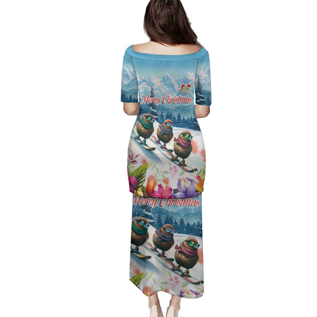 New Zealand Merry Christmas Family Matching Puletasi and Hawaiian Shirt Kiwi Birds Snow Boarding-Vibrant Tropical Flower LT03 - Polynesian Pride