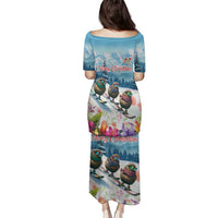 New Zealand Merry Christmas Family Matching Puletasi and Hawaiian Shirt Kiwi Birds Snow Boarding-Vibrant Tropical Flower LT03 - Polynesian Pride