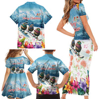 New Zealand Merry Christmas Family Matching Short Sleeve Bodycon Dress and Hawaiian Shirt Kiwi Birds Snow Boarding-Vibrant Tropical Flower LT03 - Polynesian Pride