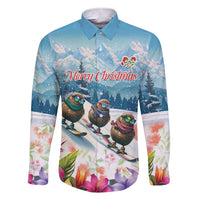 New Zealand Merry Christmas Family Matching Short Sleeve Bodycon Dress and Hawaiian Shirt Kiwi Birds Snow Boarding-Vibrant Tropical Flower LT03 Dad's Shirt - Long Sleeve White - Polynesian Pride