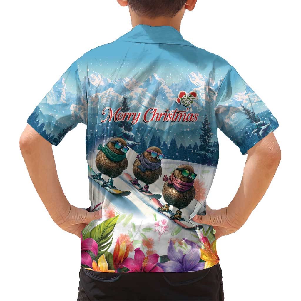 New Zealand Merry Christmas Family Matching Summer Maxi Dress and Hawaiian Shirt Kiwi Birds Snow Boarding-Vibrant Tropical Flower LT03 - Polynesian Pride
